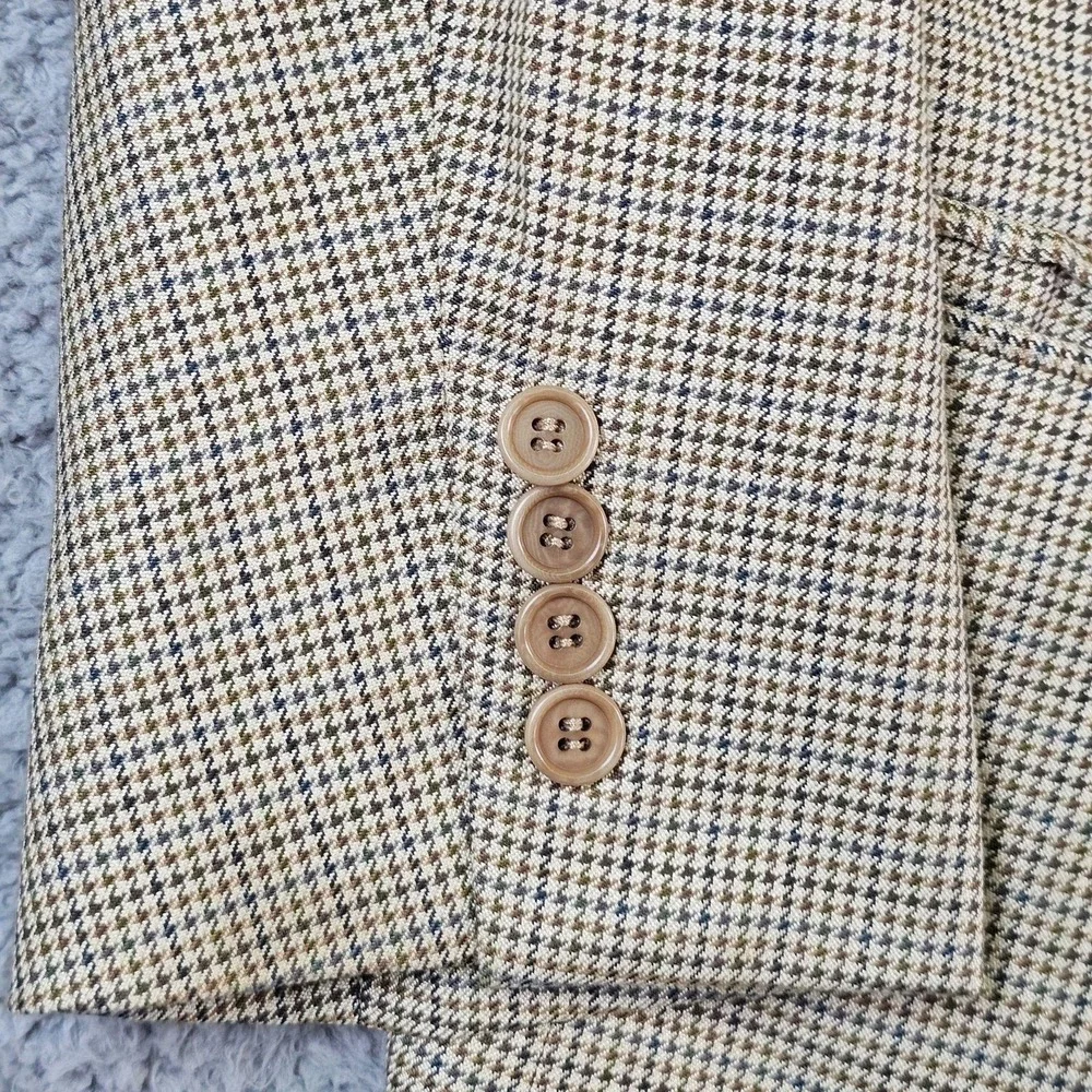 Brooks Brothers Sport Coat Mens 44 Beige Check Silk Wool Blazer Made In Italy